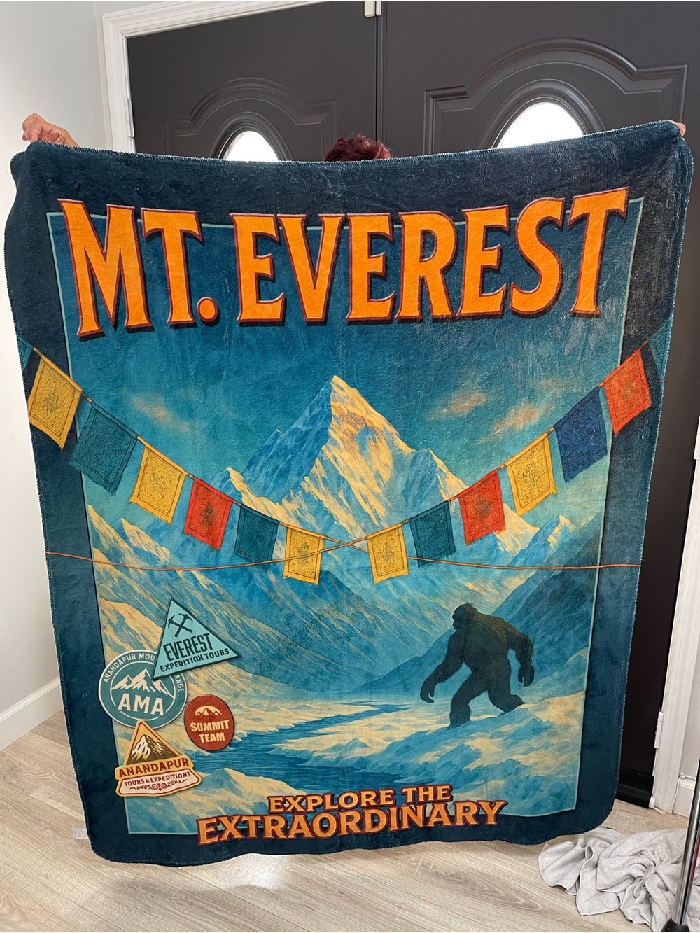 Graphic Throw Blanket - Blue with Orange Accents